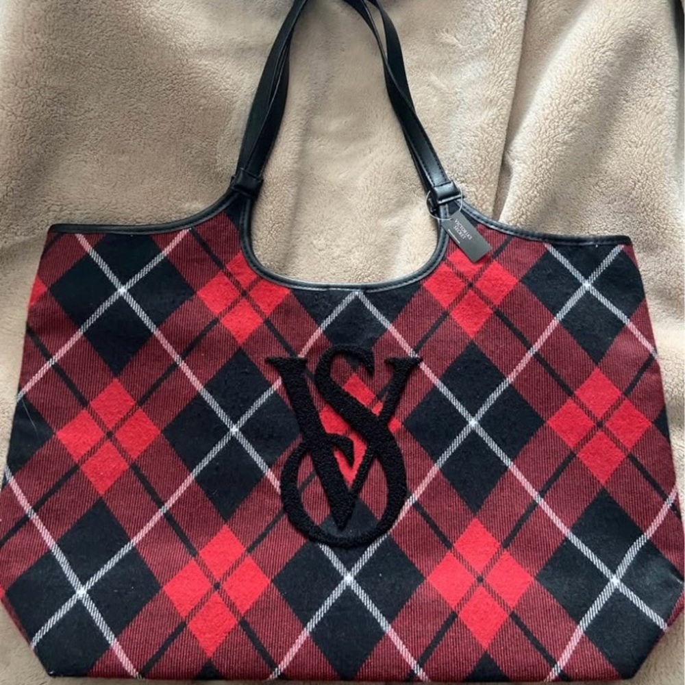 NEW Victoria's Secret VS Plaid Red & Black Limited Edition Tote Bag